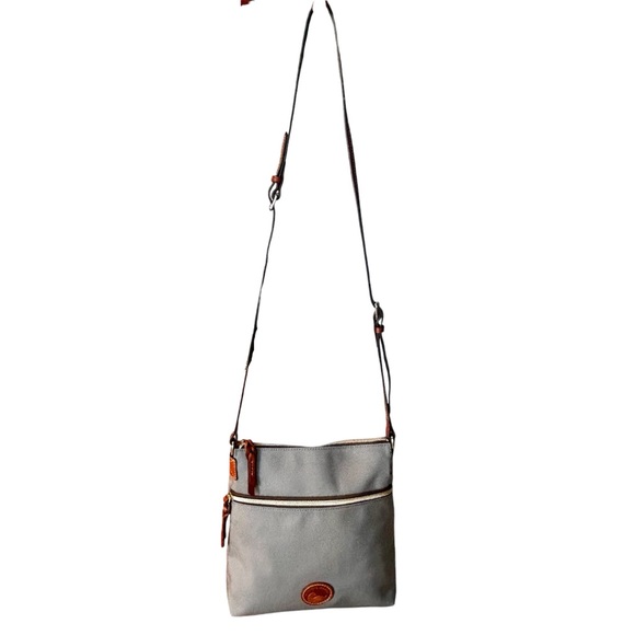 Dooney & Bourke Nylon Crossbody Purse Gray with Tan Leather Trim Accents - Picture 2 of 14